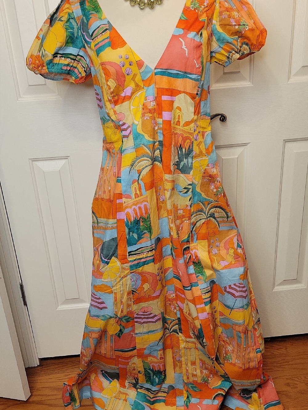 Show Me Your MuMu Orange Multi-Print Puff Sleeve Maxi Dress